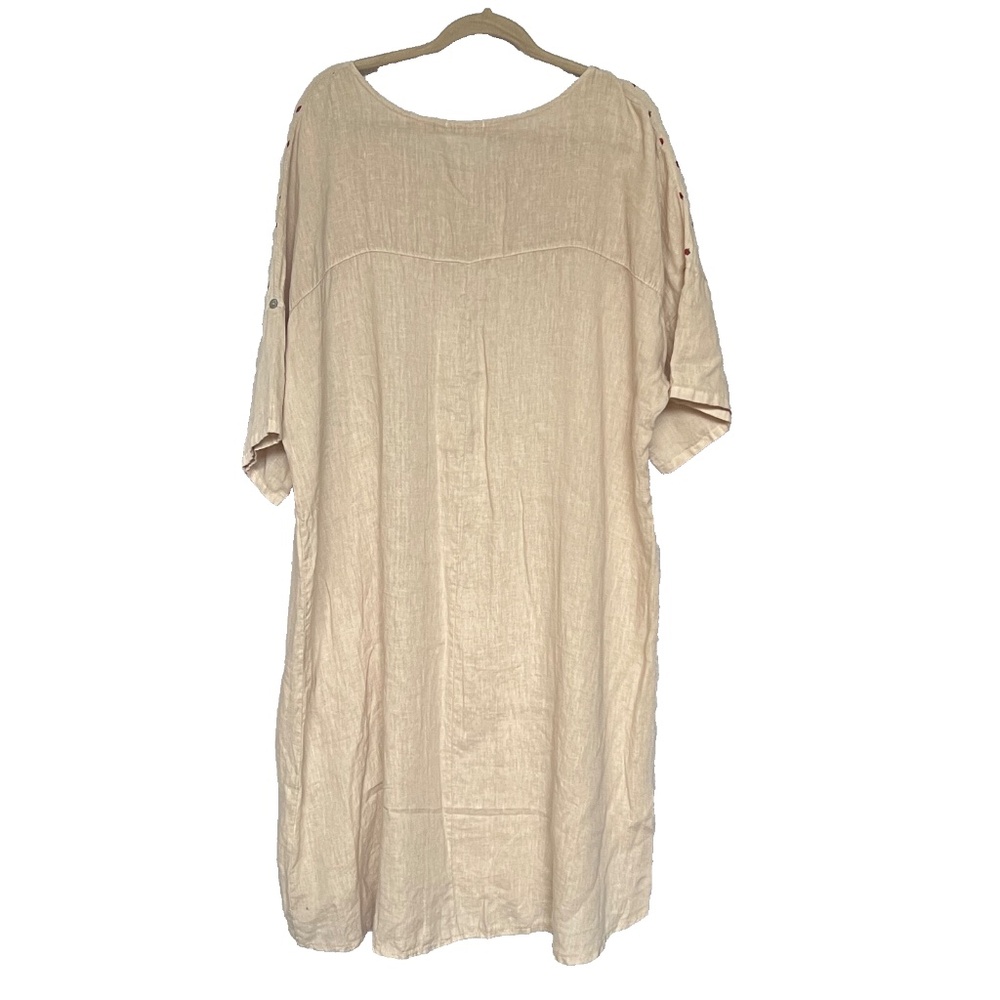 Strawberry Yoke Pullover Dress Cream Red Midi Length Short Sleeves Size XL Shift - Picture 3 of 4